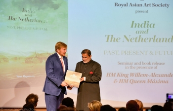 The King of the Netherlands receives first copy of book on India and the Netherlands authored by Indian Ambassador Venu Rajamony