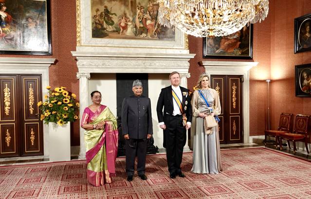 President Ram Nath Kovind and First Lady Mrs Savita Kovind attended a banquet hosted by King Willem-Alexander and Queen Maxima of the Netherlands
