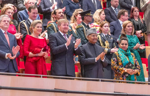 President Ram Nath Kovind along with King Willem-Alexander and Queen Maxima of the Netherlands attended a cultural programme organised by the Indian Embassy at Amsterdam